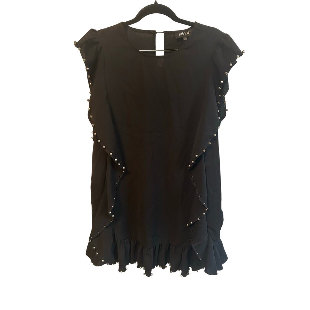 Fab’rik Black Ruffle Beaded Detail Dress Small